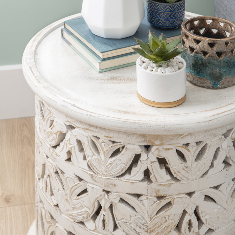 Mistana™ Eakin Solid Wood Tray Top Drum End Table & Reviews Wayfair